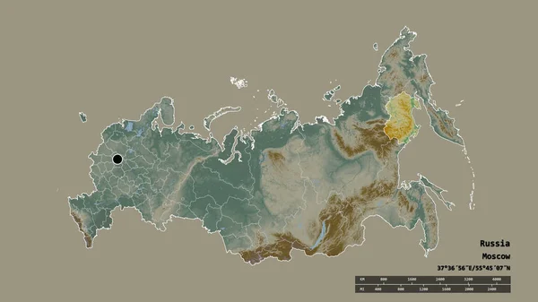 主要な地域部門と分離マガブリヤッダン地域とロシアの荒廃した形 ラベル 地形図 3Dレンダリング — ストック写真