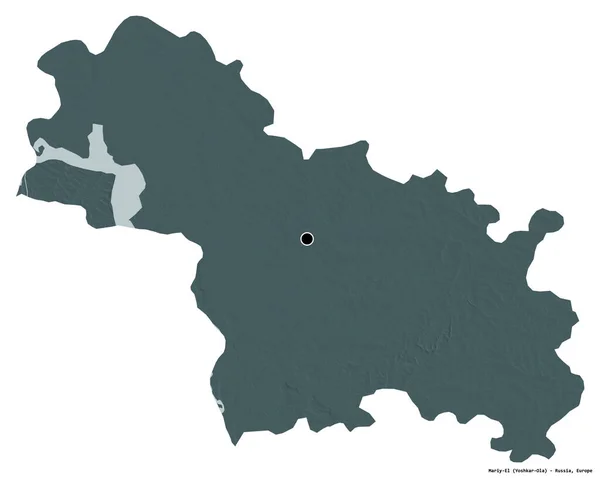 ロシア共和国のマリー エルの形で 首都は白い背景に孤立しています 色の標高マップ 3Dレンダリング — ストック写真