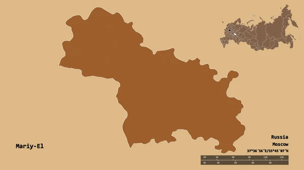 埃尔的形状 俄罗斯共和国 其首都孤立的坚实的背景 距离尺度 区域预览和标签 有规律的纹理的组成 3D渲染 — 图库照片