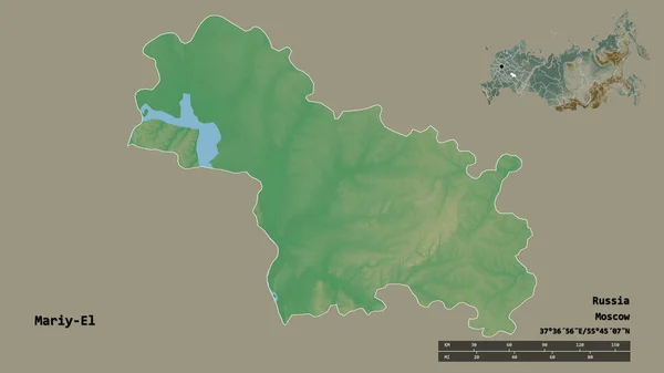 Форма Марій Республіки Росія Столицею Ізольованою Твердому Тлі Масштаб Відстаней — стокове фото