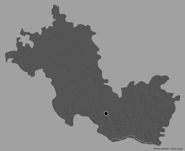 Форма Мордовии Республики Россия Столицей Изолированной Сплошном Цветном Фоне Карта — стоковое фото