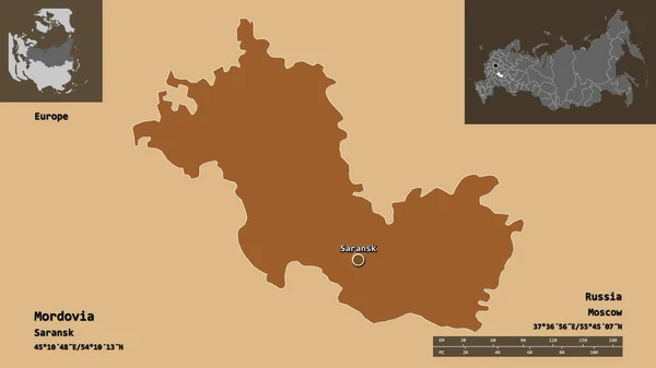 モルドヴィア共和国 ロシア共和国 首都の形 距離スケール プレビューおよびラベル 規則的にパターン化されたテクスチャの構成 3Dレンダリング — ストック写真