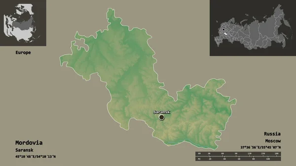 Gestalt Mordowiens Der Republik Russland Und Ihrer Hauptstadt Entfernungsskala Vorschau — Stockfoto