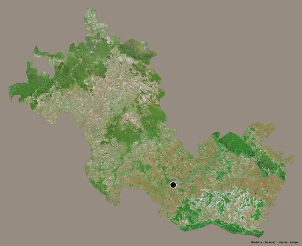 俄罗斯的莫尔多维亚共和国的形状 其首都在一个坚实的色彩背景上孤立 卫星图像 3D渲染 — 图库照片