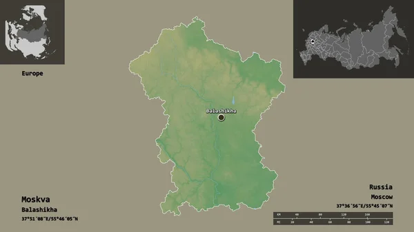 Shape Moskva Region Russia Its Capital Distance Scale Previews Labels — Stock Photo, Image