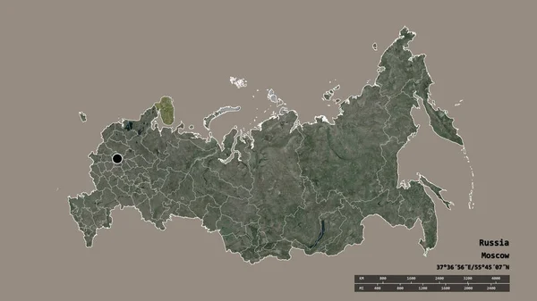 俄罗斯以首都 主要地区分部和分离的摩尔曼斯克地区为首都的专制形态 卫星图像 3D渲染 — 图库照片