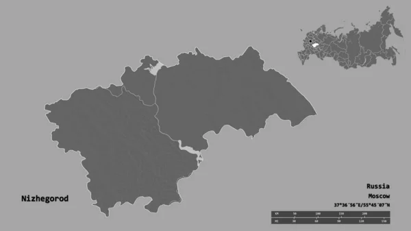 Форма Ніжегорода Регіону Росії Столицею Ізольованою Твердому Тлі Масштаб Відстаней — стокове фото