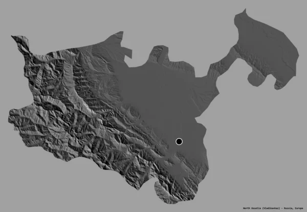 俄罗斯共和国北奥塞梯的形状 其首都以纯色背景隔离 Bilevel高程图 3D渲染 — 图库照片