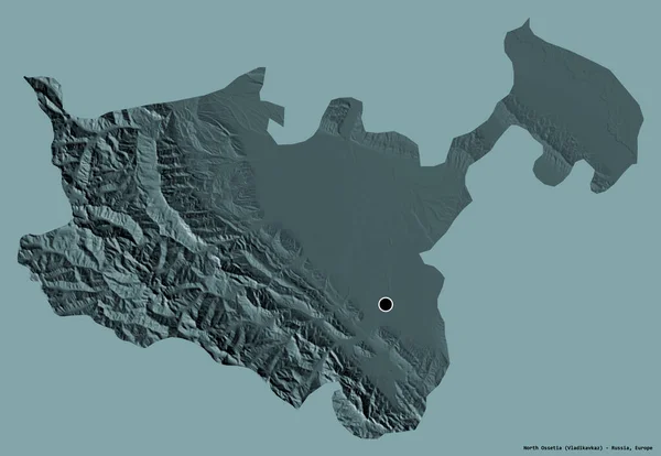 ロシア共和国の北オセチアの形で その首都はしっかりとした色の背景に隔離されています 色の標高マップ 3Dレンダリング — ストック写真