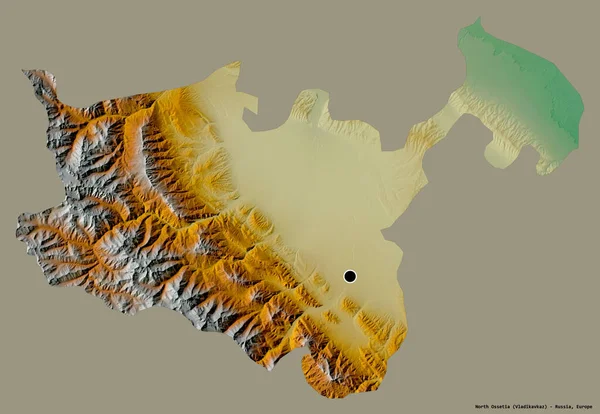 俄罗斯共和国北奥塞梯的形状 其首都以纯色背景隔离 地形浮雕图 3D渲染 — 图库照片