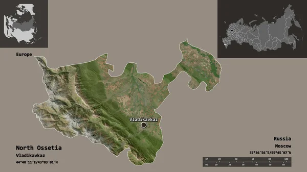 Formen För Nordossetien Republiken Ryssland Och Dess Huvudstad Avståndsskala Förhandsvisningar — Stockfoto