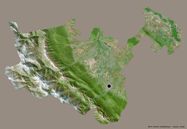 俄罗斯共和国北奥塞梯的形状 其首都以纯色背景隔离 卫星图像 3D渲染 — 图库照片