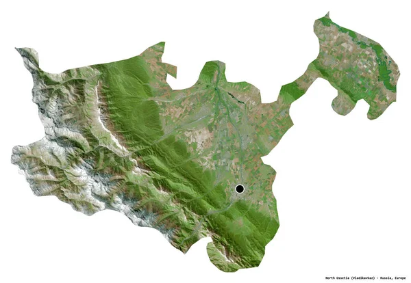 俄罗斯共和国北奥塞梯的形状 其首都被白色背景隔离 卫星图像 3D渲染 — 图库照片