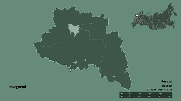 Форма Новгорода Регіону Росії Своєю Столицею Ізольованою Твердому Тлі Масштаб — стокове фото