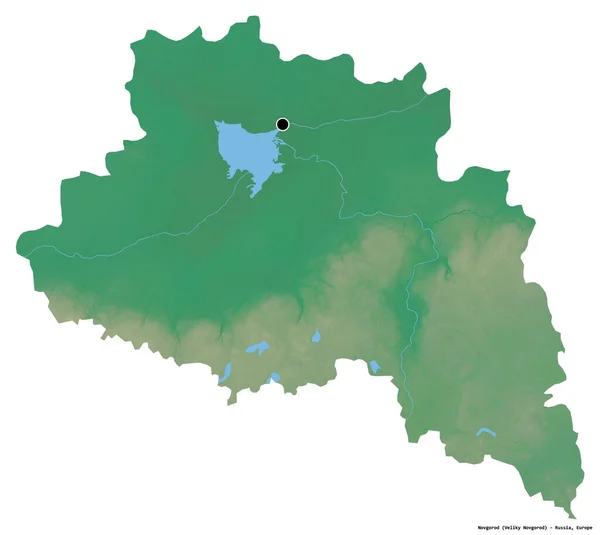 Shape Novgorod Region Russia Its Capital Isolated White Background Topographic — Stock Photo, Image