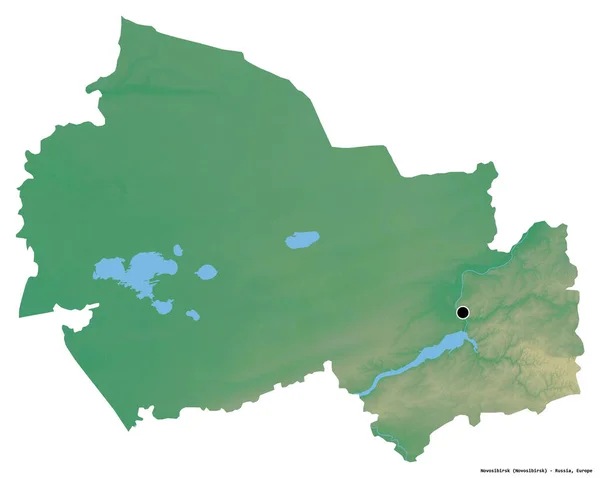 Kształt Nowosybirska Regionu Rosji Stolicą Odizolowaną Białym Tle Mapa Pomocy — Zdjęcie stockowe