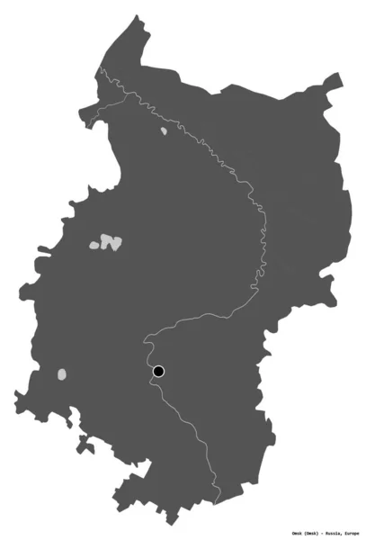 ロシアの地域であるオムスクの形で 首都は白い背景に孤立しています 標高マップ 3Dレンダリング — ストック写真