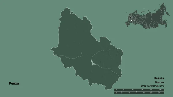 Forme Penza Région Russie Avec Capitale Isolée Sur Fond Solide — Photo