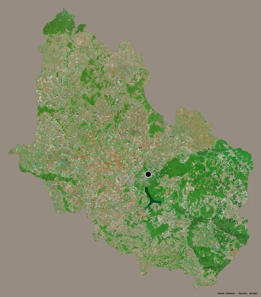 ロシアの領域であるペンザの形は その首都をしっかりとした色の背景に隔離しています 衛星画像 3Dレンダリング — ストック写真