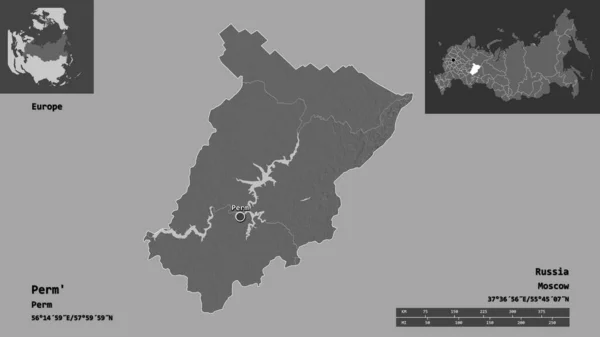 Shape Perm Das Territorium Russlands Und Seine Hauptstadt Entfernungsskala Vorschau — Stockfoto