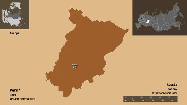 Shape Perm Das Territorium Russlands Und Seine Hauptstadt Entfernungsskala Vorschau — Stockfoto