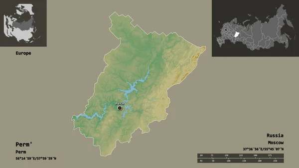 Perm Şekli Rusya Toprakları Başkenti Uzaklık Ölçeği Gösterimler Etiketler Topografik — Stok fotoğraf