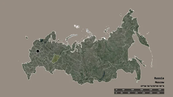 俄罗斯的经济形势严峻 主要的地区划分和分离的彼尔姆地区 卫星图像 3D渲染 — 图库照片
