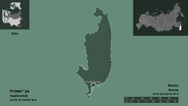 Forme Primor Territoire Russie Capitale Échelle Distance Aperçus Étiquettes Carte — Photo