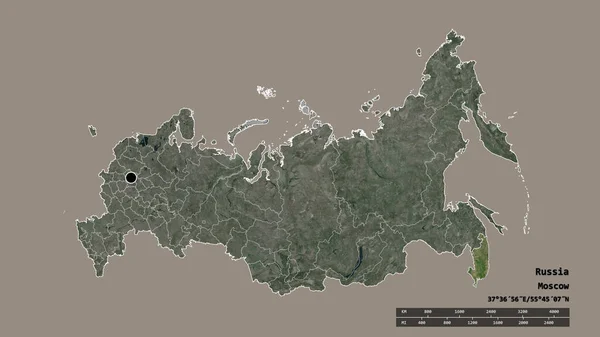 主要な地域部門と分離されたPrimor Ye地域とロシアの荒廃した形 ラベル 衛星画像 3Dレンダリング — ストック写真