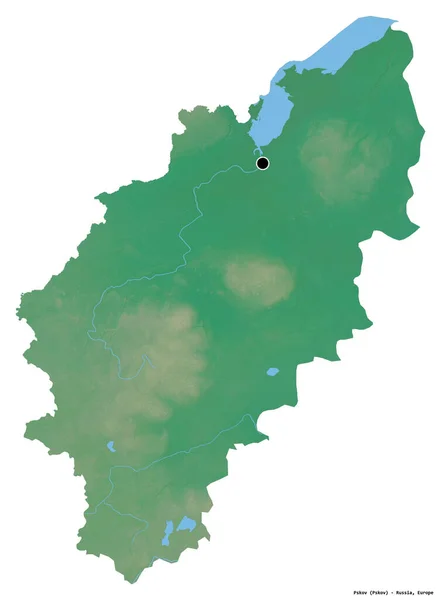 俄罗斯普斯科夫地区的形状 其首都被白色背景隔离 地形浮雕图 3D渲染 — 图库照片