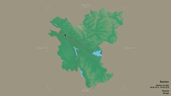 ロシアの地域であるロストフの地域は 洗練された境界の箱の中の強固な背景に隔離されています ラベル 地形図 3Dレンダリング — ストック写真