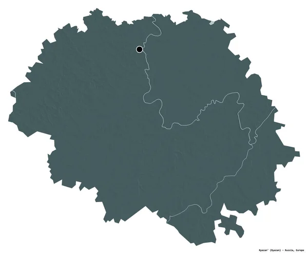 Kształt Ryazanu Regionu Rosji Stolicą Odizolowaną Białym Tle Kolorowa Mapa — Zdjęcie stockowe