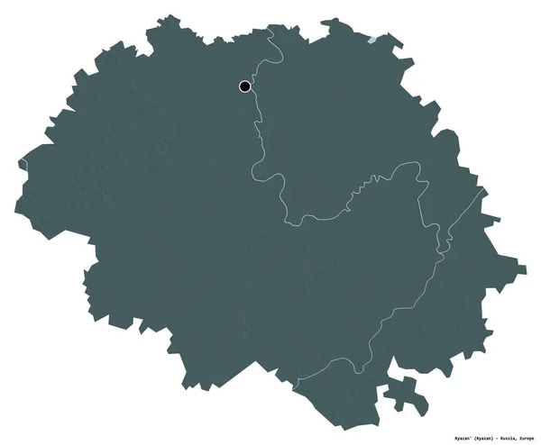 ロシアの領域である リャザン の形で その首都は白い背景に孤立しています 色の標高マップ 3Dレンダリング — ストック写真