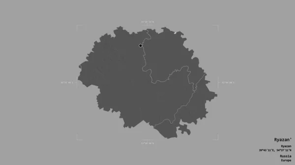 俄罗斯拉赞地区的一个区域 在一个地理参考方块中 在坚实的背景下被隔离 Bilevel高程图 3D渲染 — 图库照片