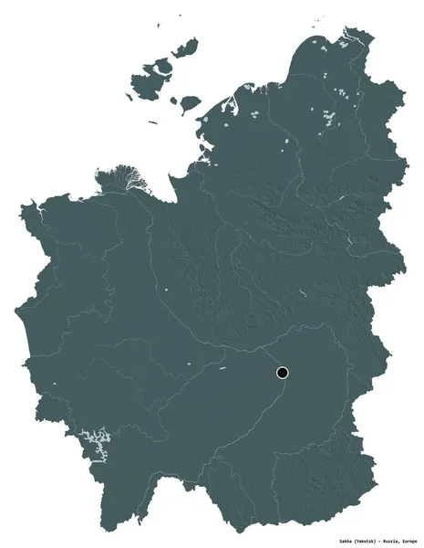 Kształt Sachy Republiki Rosji Stolicą Odizolowaną Białym Tle Kolorowa Mapa — Zdjęcie stockowe