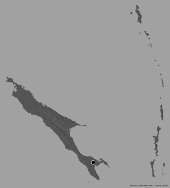 Форма Сахаліна Регіону Росії Своєю Столицею Ізольованою Суцільному Кольоровому Тлі — стокове фото