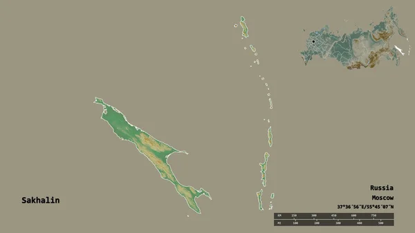 Forma Sakhalin Región Rusia Con Capital Aislada Sobre Fondo Sólido — Foto de Stock