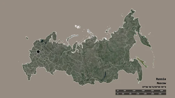 Desaturated Shape Russia Its Capital Main Regional Division Separated Sakhalin — Stock Photo, Image