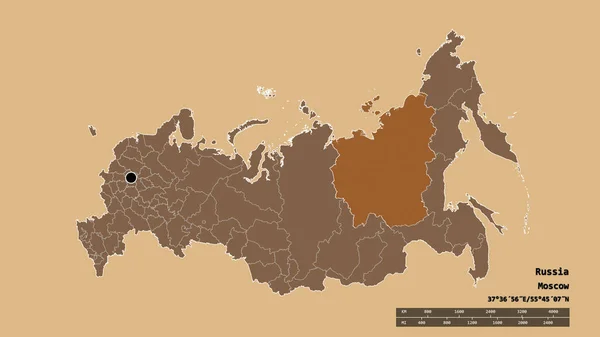 Desaturated Shape Russia Its Capital Main Regional Division Separated Sakha — Stock Photo, Image