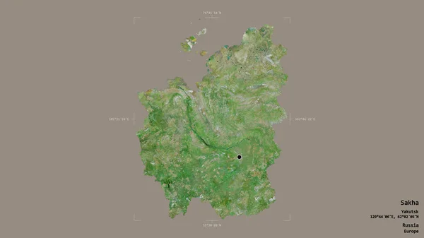 萨哈地区 俄罗斯共和国 孤立在一个坚实的背景下在一个地理参考的包围盒 卫星图像 3D渲染 — 图库照片