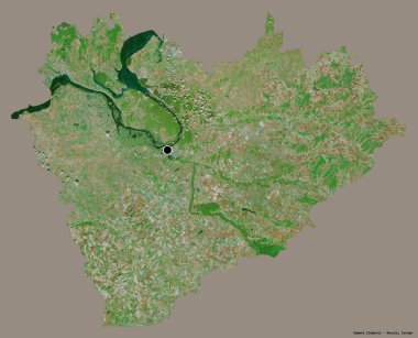 Samara 'nın şekli, Rusya bölgesi, başkenti katı bir renk arkaplanı ile izole edilmiş. Uydu görüntüleri. 3B görüntüleme