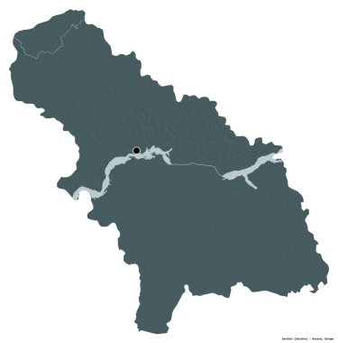 Rusya 'nın Saratov bölgesi, başkenti beyaz arka planda izole edilmiş. Renkli yükseklik haritası. 3B görüntüleme