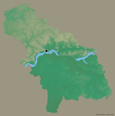 Rusya 'nın Saratov bölgesi, başkenti katı renk arkaplanı ile izole edilmiştir. Topografik yardım haritası. 3B görüntüleme