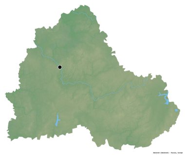 Rusya 'nın Smolensk bölgesi, başkenti beyaz arka planda izole edilmiş. Topografik yardım haritası. 3B görüntüleme
