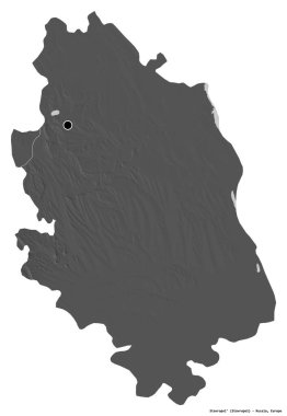 Stavropol 'ün şekli, Rusya toprakları, başkenti beyaz arka planda izole edilmiş. Çift seviyeli yükseklik haritası. 3B görüntüleme