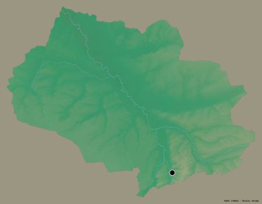 Rusya 'nın Tomsk bölgesi, başkenti katı renk arkaplanı ile izole edilmiş. Topografik yardım haritası. 3B görüntüleme