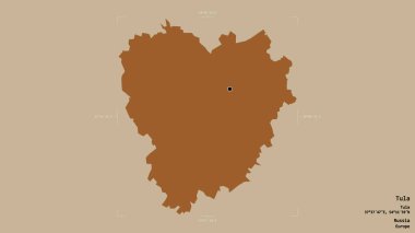 Tula bölgesi, Rusya bölgesi, jeoreferatlı bir sınır kutusunda sağlam bir arka planda izole edilmiş. Etiketler. Desenli dokuların bileşimi. 3B görüntüleme