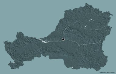 Rusya Cumhuriyeti 'nin başkenti olan Tuva' nın şekli katı bir renk arkaplanı ile izole edilmiştir. Renkli yükseklik haritası. 3B görüntüleme