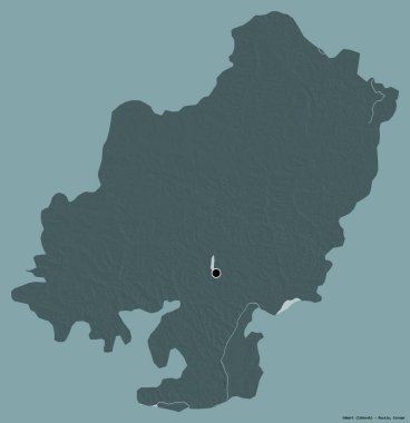 Rusya Cumhuriyeti 'nin başkenti Udmurt' un katı renk arkaplanı ile izole edilmiş hali. Renkli yükseklik haritası. 3B görüntüleme