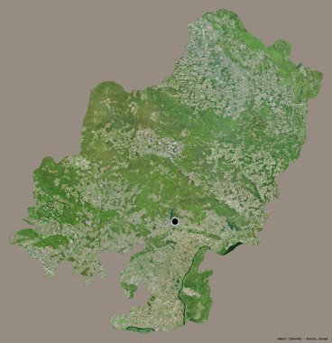 Rusya Cumhuriyeti 'nin başkenti Udmurt' un katı renk arkaplanı ile izole edilmiş hali. Uydu görüntüleri. 3B görüntüleme